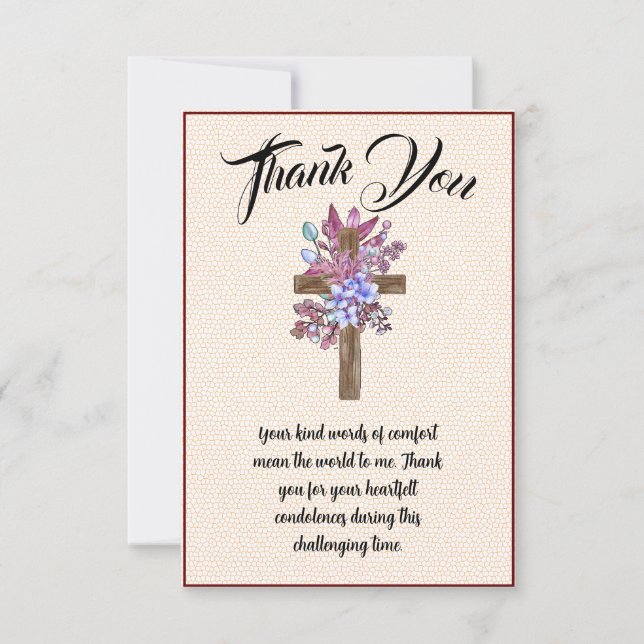 Floral Cross Thank You Message For Condolences Card (Front)