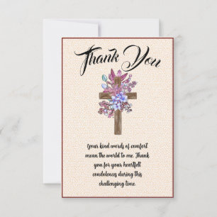 Floral Cross Thank You Message For Condolences Card
