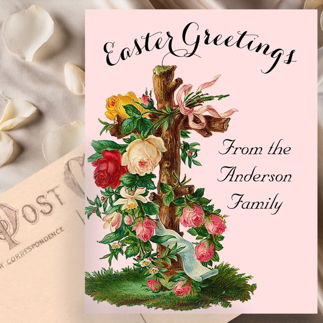 Floral Cross Vintage Easter Religious Postcard (Creator Uploaded)