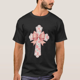Floral Cross with Bow Christian Faith Easter Sprin T-Shirt
