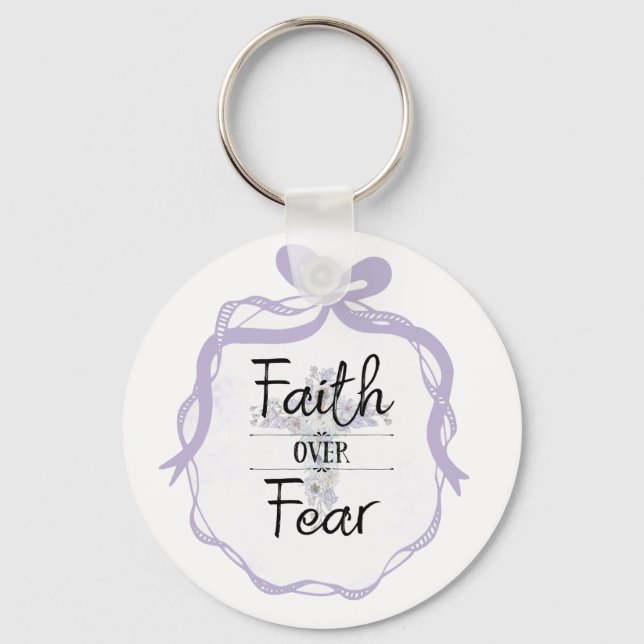 Floral cross with Christian quote   Key Ring (Front)