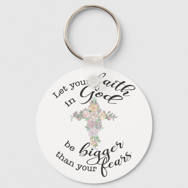 Floral cross with Christian quote  Key Ring (Front)