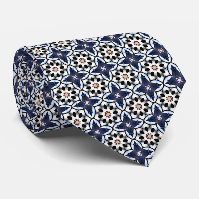 Floral Crosses Blue Neck Tie (Rolled)