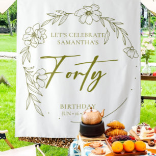 Floral Crown 40th Birthday Party Backdrop Tapestry
