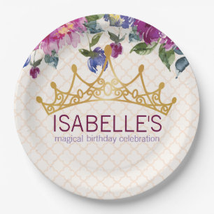 Floral Crown Chic Birthday design Paper Plate