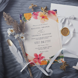 Floral Crown Colorful Rustic Chic QR Code Wedding Invitation