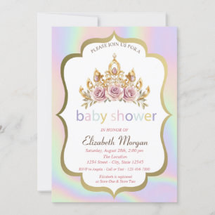 Floral Crown,Holographic Baby Shower Invitation