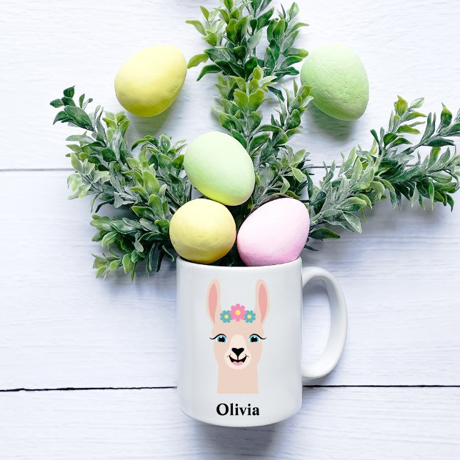 Floral Crown Llama Girls Personalise Name Coffee Mug (Creator Uploaded)