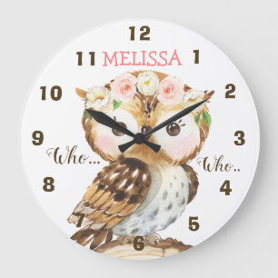 Floral Crown Owl Nursery  Wall Clock