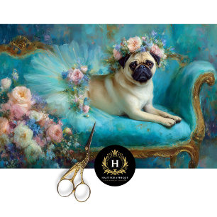 Floral Crown Pug in Ballerina Tutu Decoupage Tissue Paper