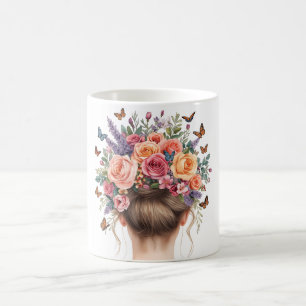 Floral Crown Woman with Roses and Butterflies Wate Coffee Mug