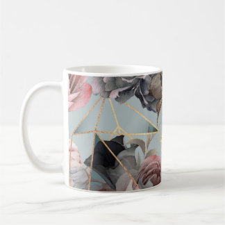 Floral crystal geometry, watercolor light backgrou coffee mug