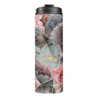 Floral crystal geometry, watercolor light backgrou thermal tumbler