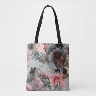 Floral crystal geometry, watercolor light backgrou tote bag