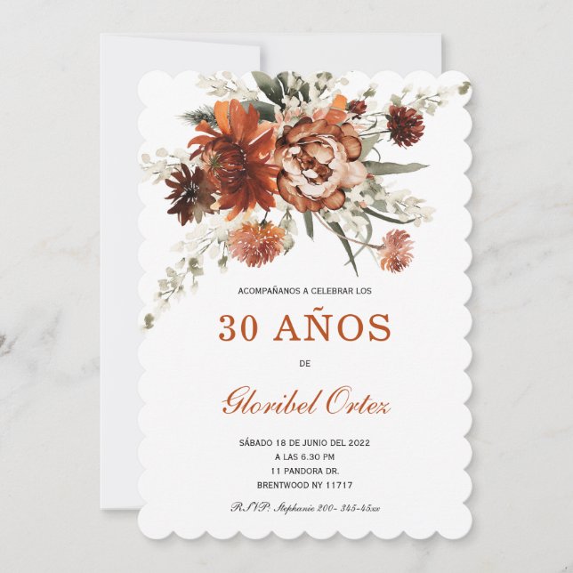 Floral Cumpleaños 30 Años Invitation (Front)