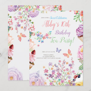 Floral Cupcake Birthday Tea Party Invitation