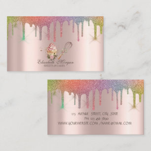 Floral Cupcake Rolling Pin Rainbow Drips Bakery Business Card