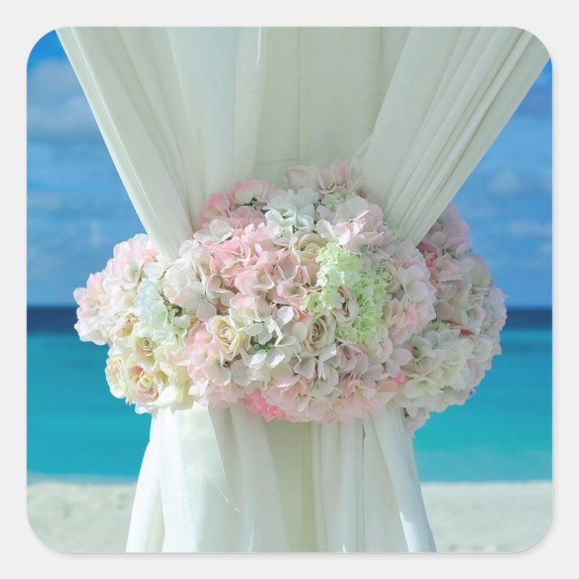 Floral Curtain Beach Themed Wedding Stickers (Front)