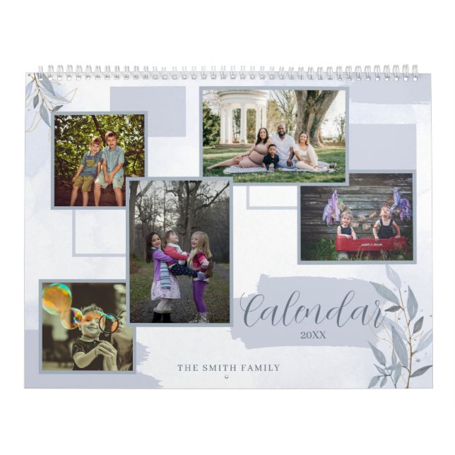 Floral Custom Family Photo Multi Photo Memories  Calendar (Cover)
