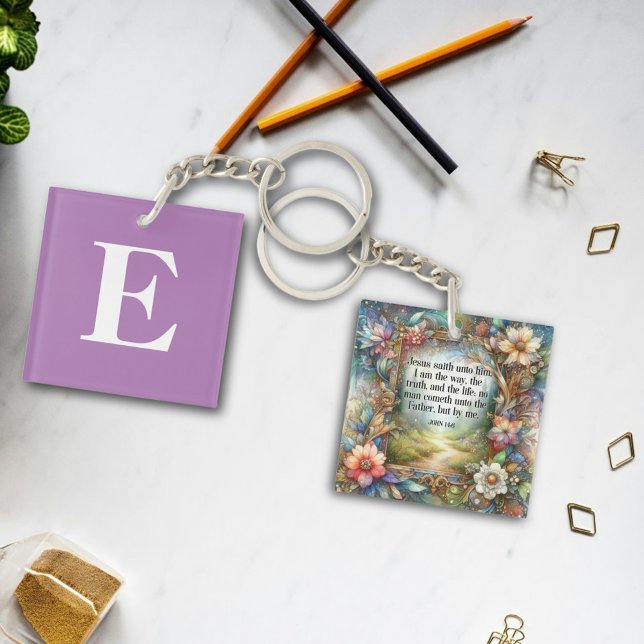 Floral Custom Monogram Inspirational Christian  Key Ring (Creator Uploaded)