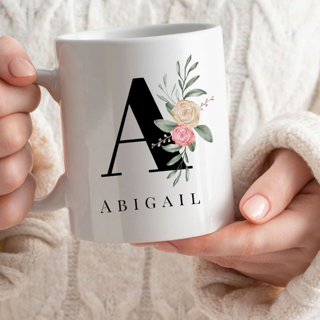 Floral Custom Monogram Name  Coffee Mug (Creator Uploaded)