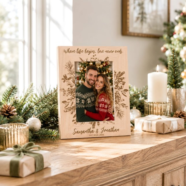 Floral Custom Name Couple Christmas Photo Keepsake Etched Frames (Creator Uploaded)