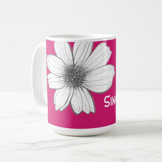 Floral Custom Name Fuscia Pink Coffee Mug (Front Left)