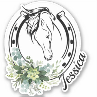 Floral Custom Name Horse Equestrian Horseshoe 