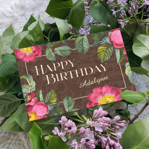 Floral Custom Name Photo Brown Birthday Gift Card
