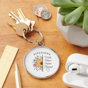 Floral Custom Name & Text Wife Mum Sister Friend  Key Ring