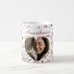 Floral Custom Pet Photo Heart Mug 