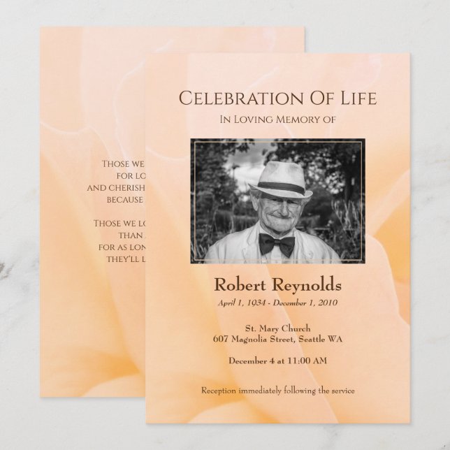 Floral Custom Photo Memorial Service Invitation (Front/Back)
