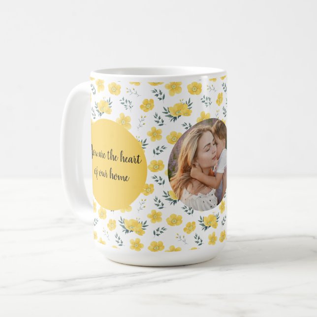 Floral Custom Photo | Mother's Day Gift | Yellow Coffee Mug (Front Left)