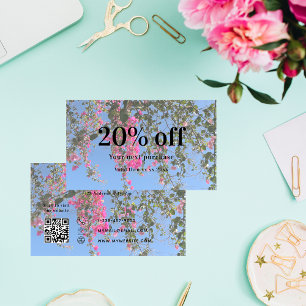 Floral custom photo qr code business discount card