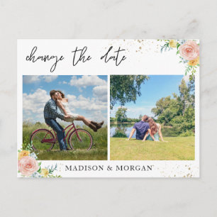 Floral Custom Photos Change the Date Announcement Postcard