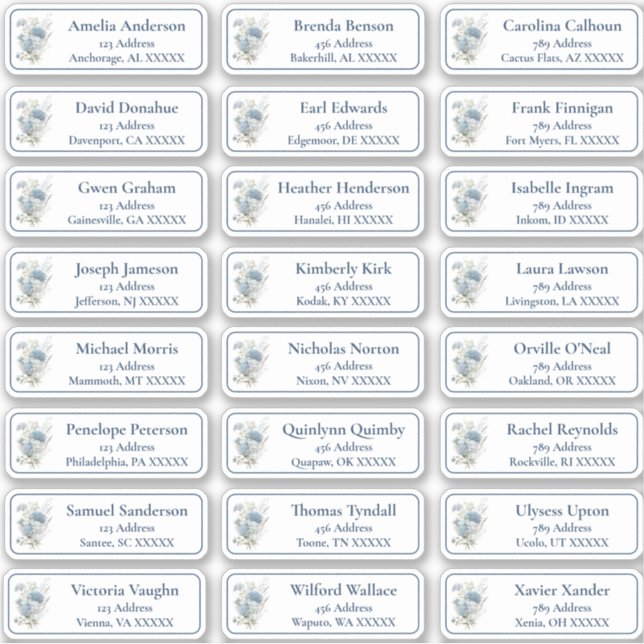 Floral Customisable Wedding Guest Address Labels (Front)