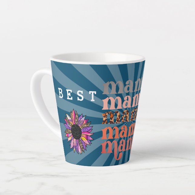 Floral Customise Best Mum Blue Latte Mug (Left Angle)