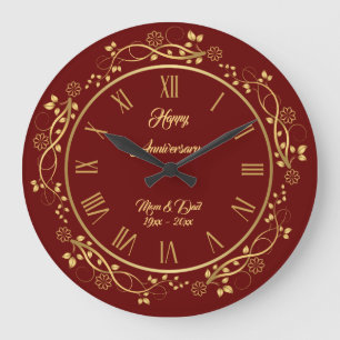 Floral Customise Happy Gold 50th Anniversary Large Clock