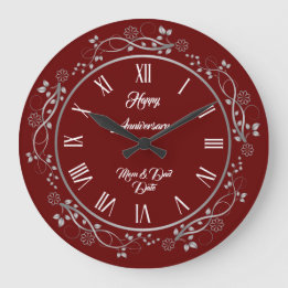 Floral Customise Happy Silver 25th Anniversary Large Clock