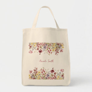 Floral Customised Name Flowers Tote Bag