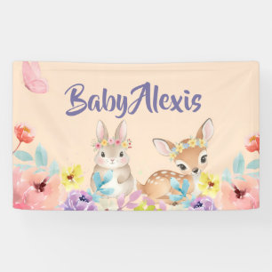 Floral cute animal baby shower backdrop banner