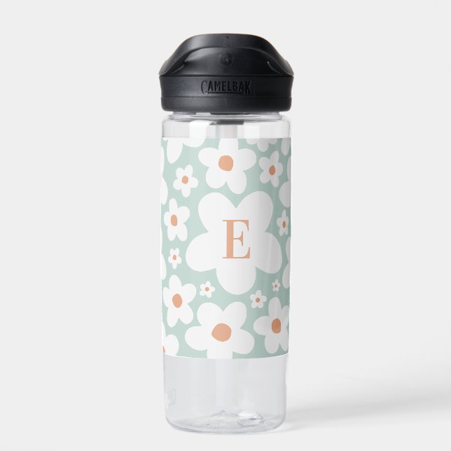 floral cute daisy turquoise orange initial elegant water bottle (Back)