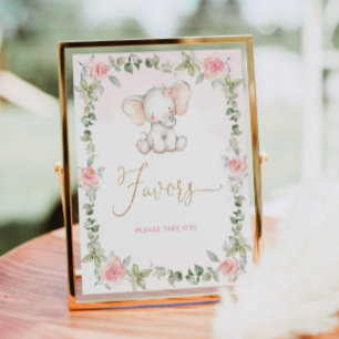 Floral cute elephant Favours please take one Poster