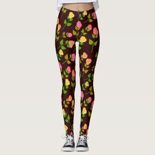 Floral Cute flowers Pattern Black Background Leggings