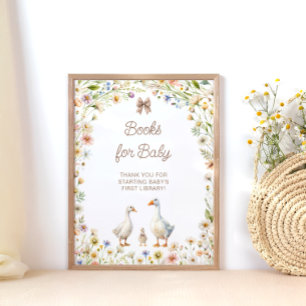 Floral Cute Goose Baby Shower Books for Baby Poster