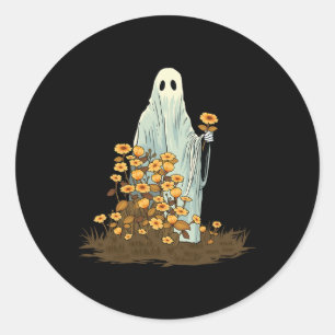Floral Cute Halloween Ghost Spooky Gothic Classic Round Sticker