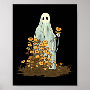 Floral Cute Halloween Ghost Spooky Gothic Poster