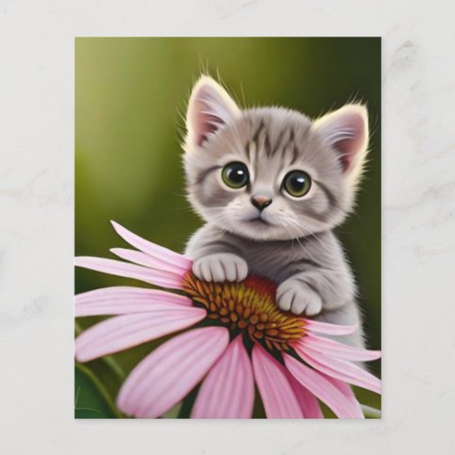 Floral cute little grey cat  (Front)