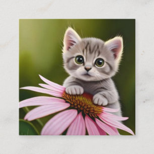 Floral cute little grey cat enclosure card