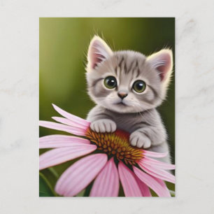 Floral cute little grey cat  postcard